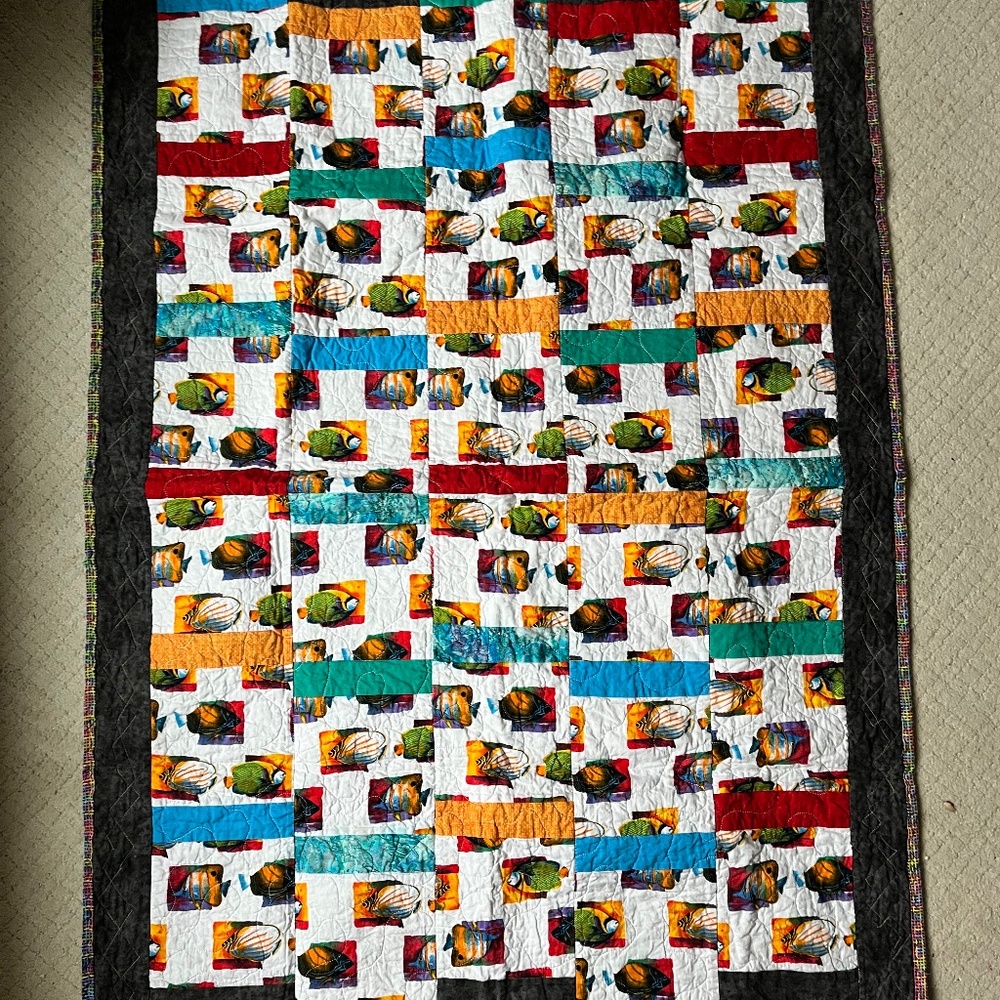 Handmade Fish Quilt Throw Coastal Nautical Patchwork Blanket Beach House 33.5